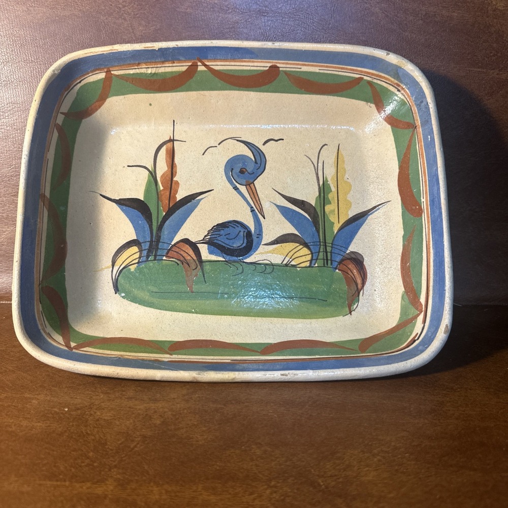 Art Deco Mexican Pottery Hand Painted Rectangular Dish Plate Mexico Terra Cotta
